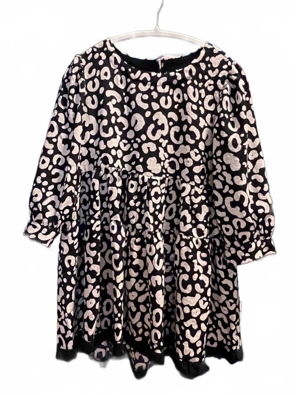 Umgee Black and White Leopard Print Long Sleeve Dress, Small